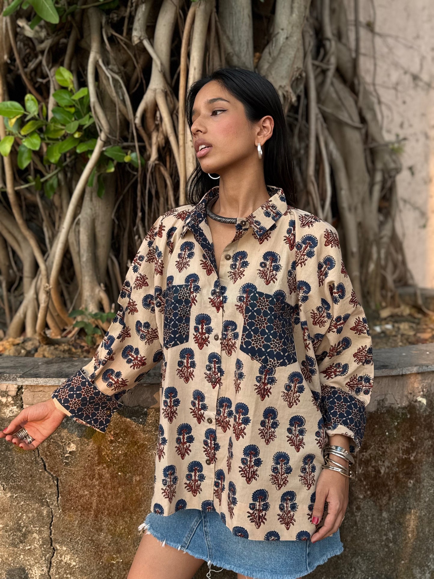 Cream Ajrakh Cotton Shirt