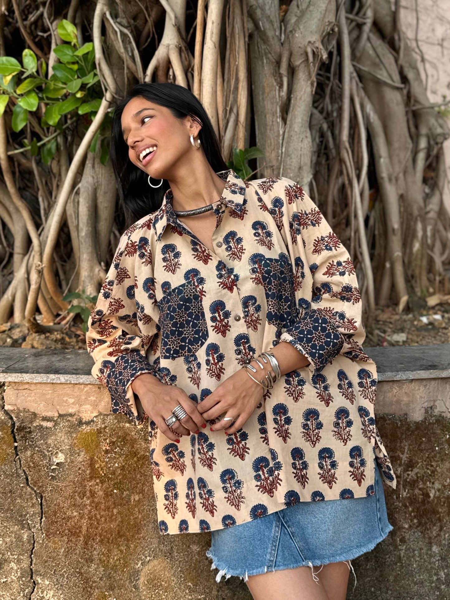 Cream Ajrakh Cotton Shirt