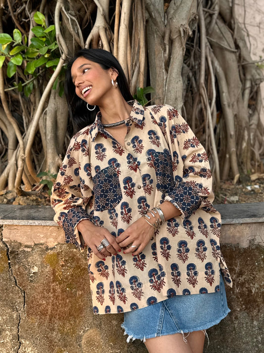 Cream Ajrakh Cotton Shirt