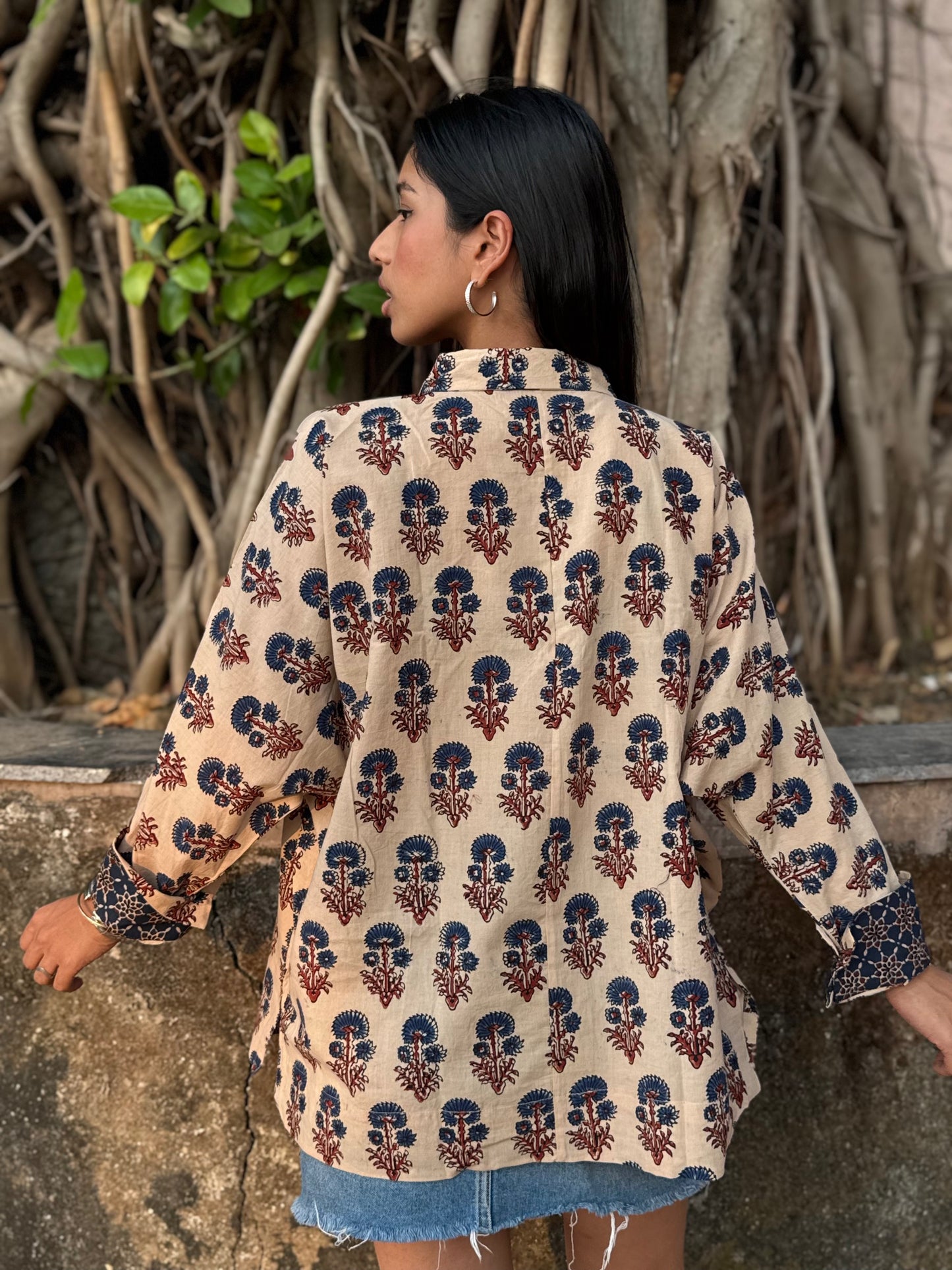 Cream Ajrakh Cotton Shirt