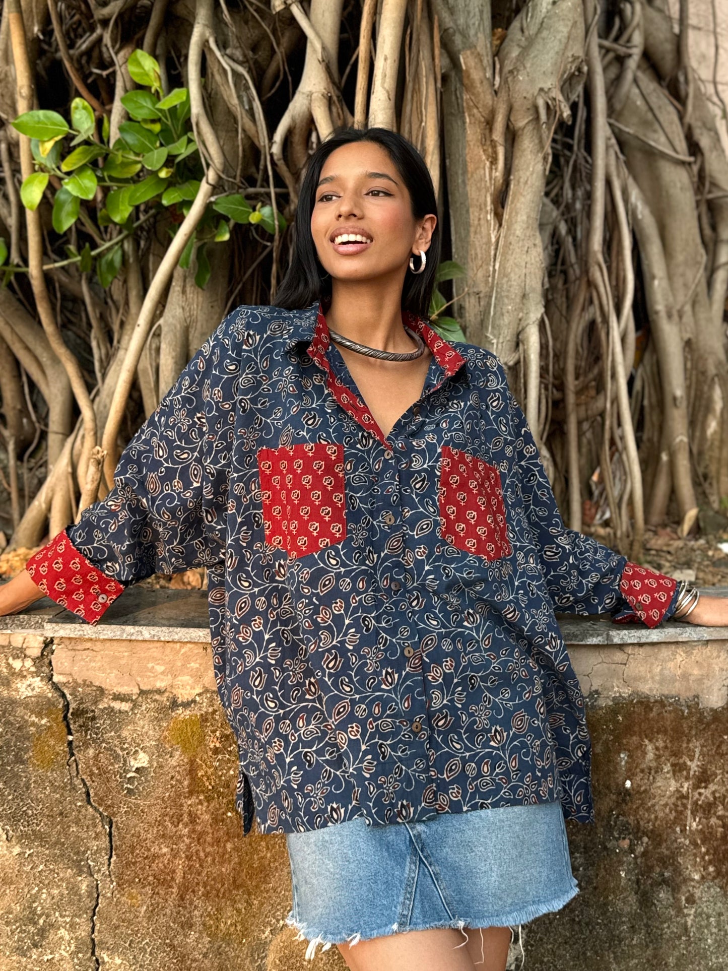 Celeste Ajrakh Cotton Shirt