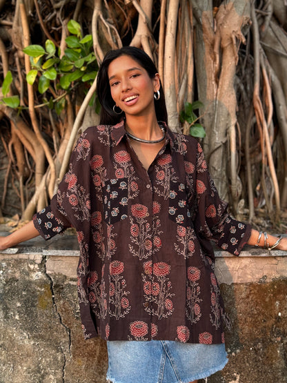 Latte Ajrakh Cotton Shirt