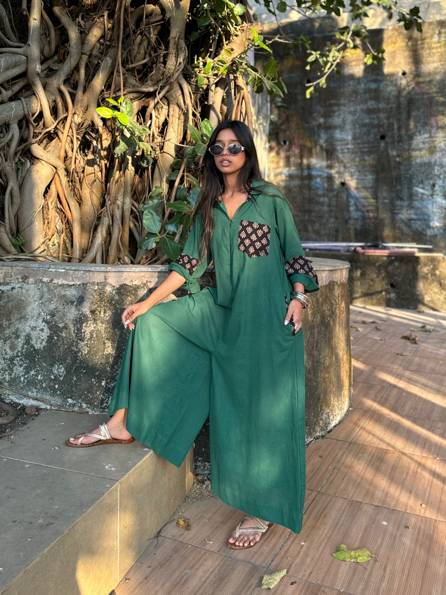 Bottle Green Shirt Jumpsuit