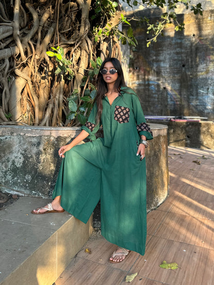 Bottle Green Shirt Jumpsuit