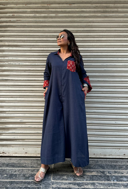 Navy Blue Shirt Jumpsuit