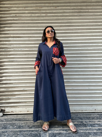 Navy Blue Shirt Jumpsuit