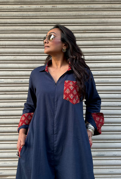 Navy Blue Shirt Jumpsuit