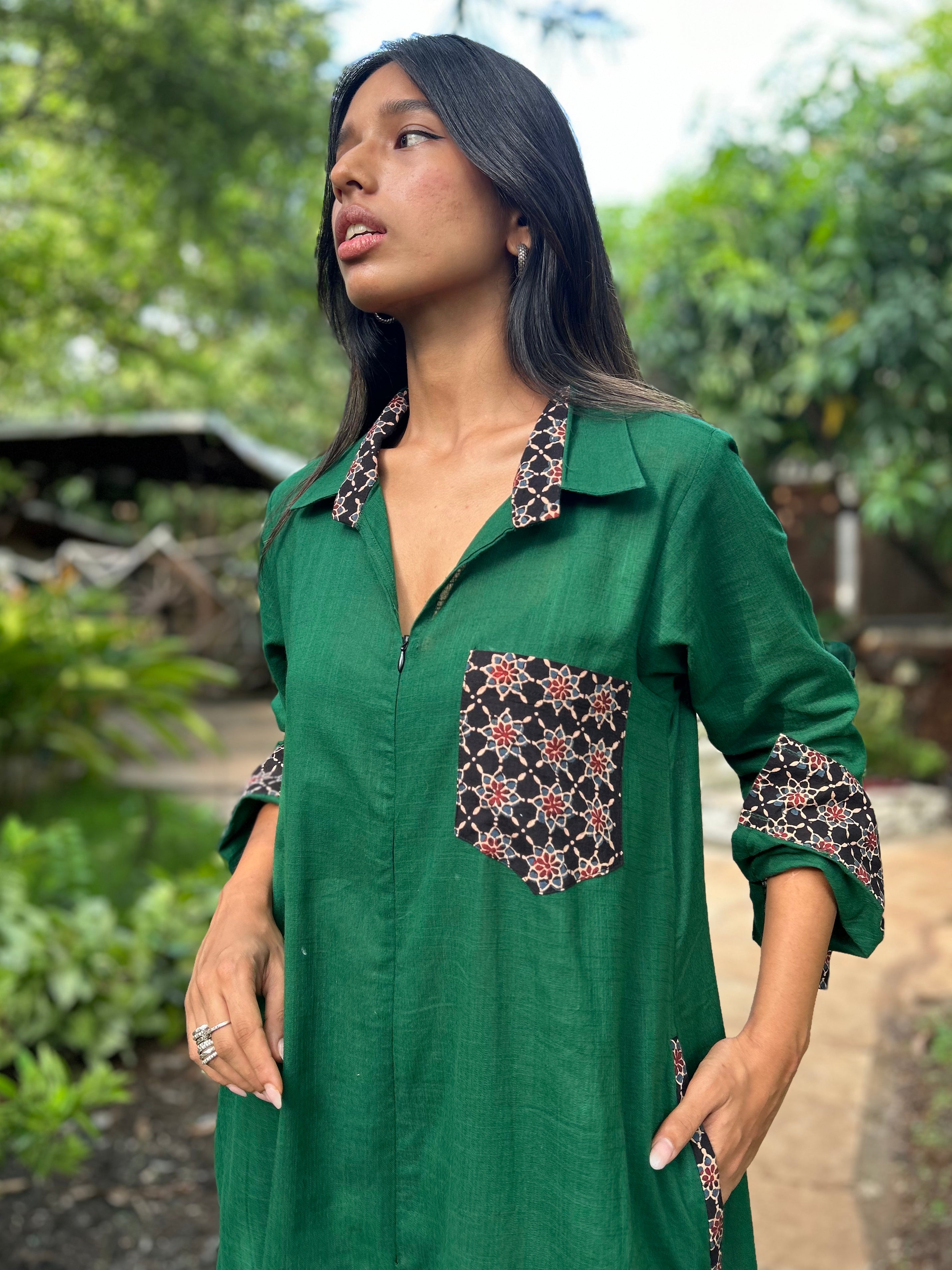 Bottle Green Shirt Jumpsuit