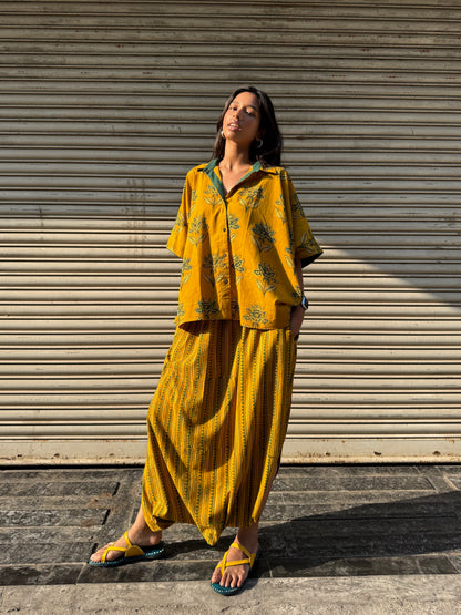 Turmeric Ajrakh Co-ord with Dhoti Skirt (PRE ORDER -45 DAYS)