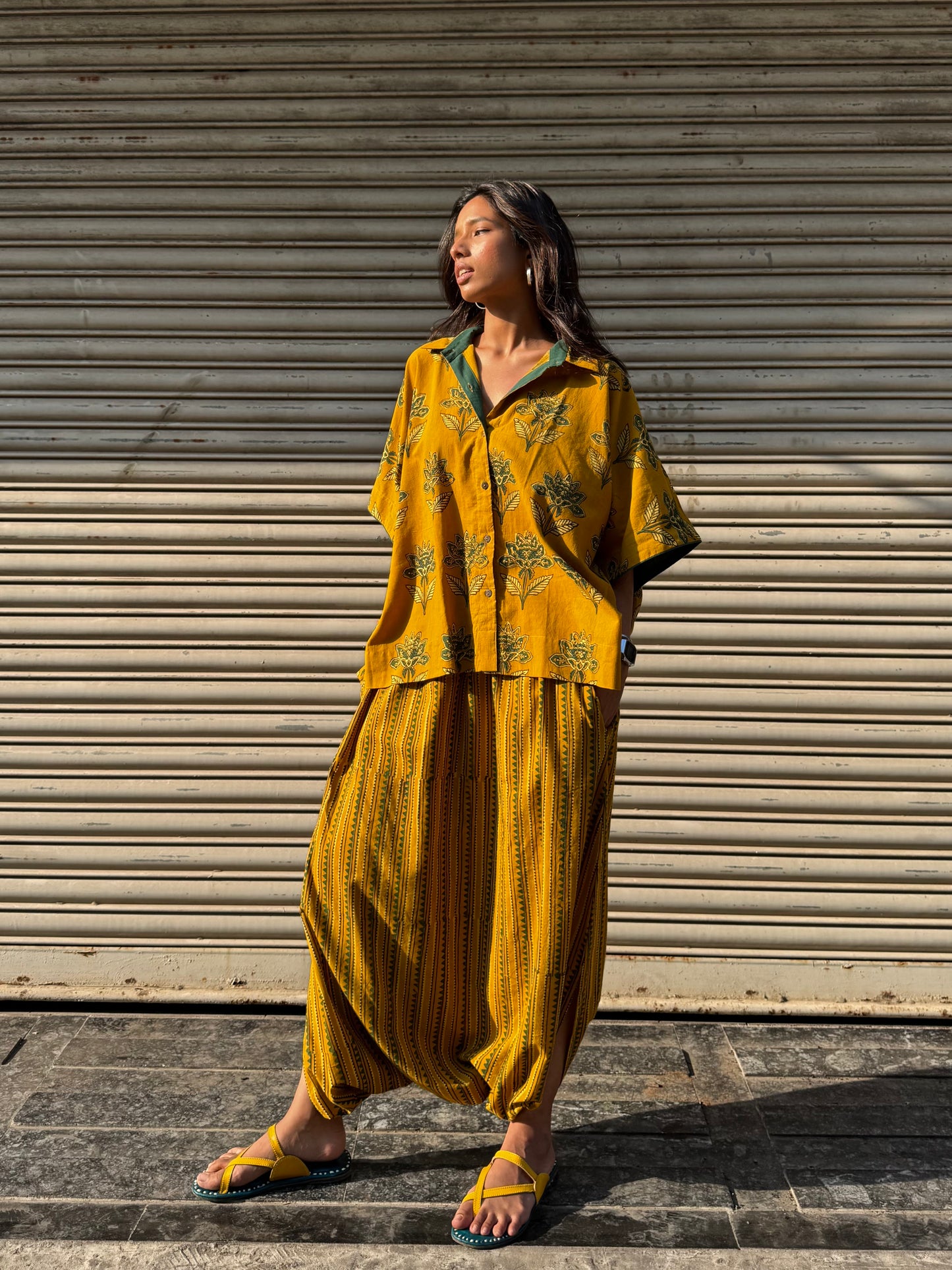 Turmeric Ajrakh Co-ord with Dhoti Skirt (PRE ORDER -45 DAYS)