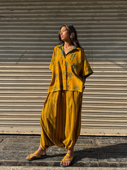 Turmeric Ajrakh Co-ord with Dhoti Skirt (PRE ORDER -45 DAYS)