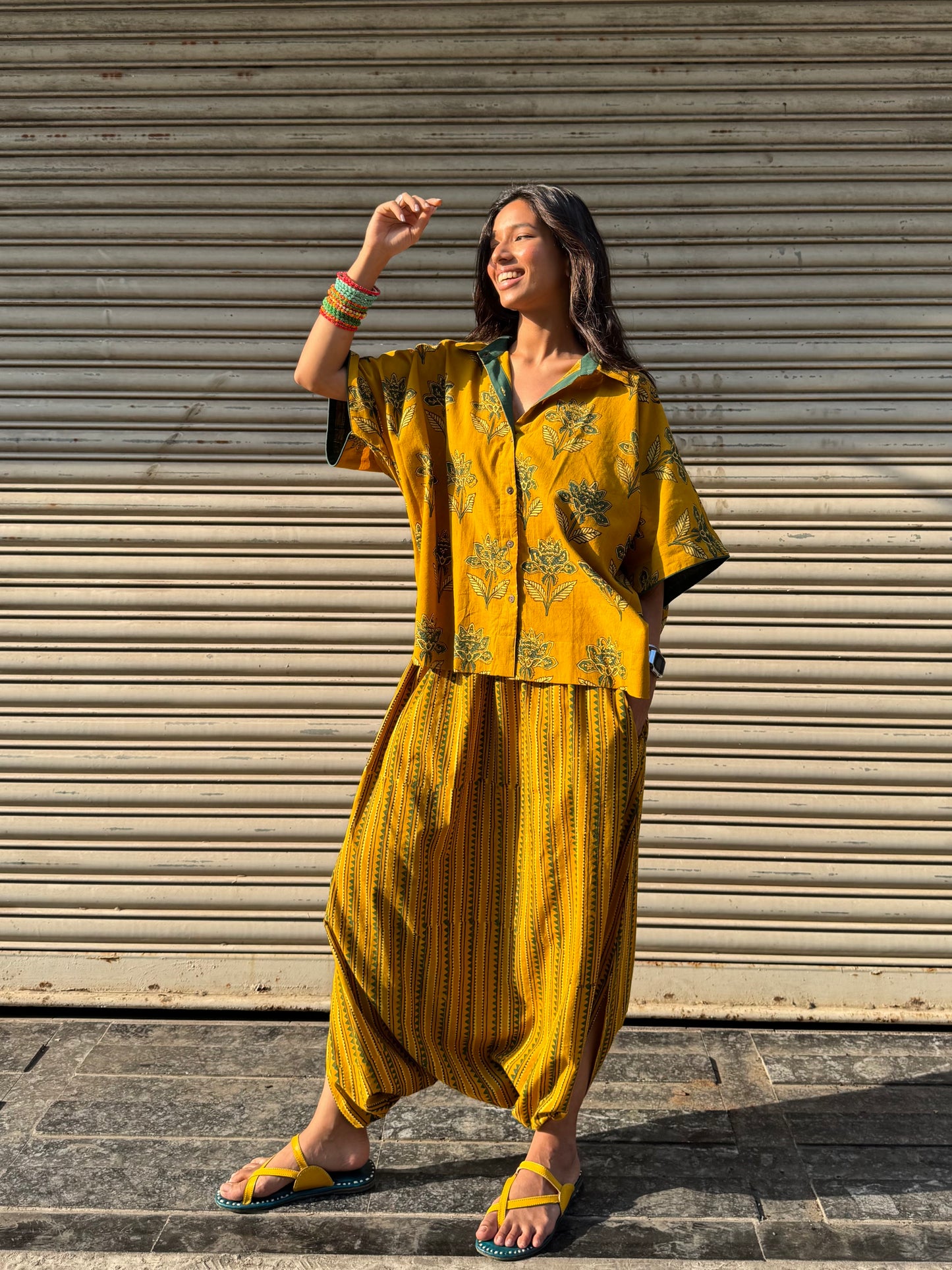 Turmeric Ajrakh Co-ord with Dhoti Skirt (PRE ORDER -45 DAYS)