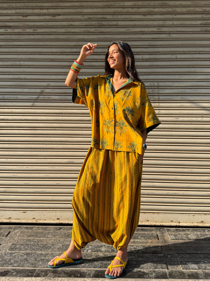 Turmeric Ajrakh Co-ord with Dhoti Skirt (PRE ORDER -45 DAYS)