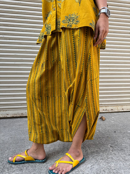 Turmeric Ajrakh Co-ord with Dhoti Skirt (PRE ORDER -45 DAYS)
