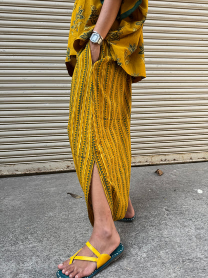Turmeric Ajrakh Co-ord with Dhoti Skirt (PRE ORDER -45 DAYS)