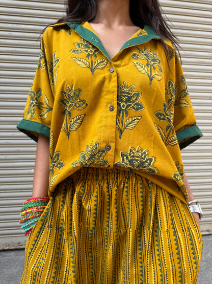 Turmeric Ajrakh Co-ord with Dhoti Skirt (PRE ORDER -45 DAYS)
