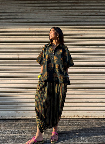 Mehendi Ajrakh Co-ord with Dhoti Skirt (PRE ORDER -45 DAYS)