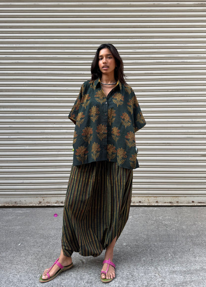 Mehendi Ajrakh Co-ord with Dhoti Skirt (PRE ORDER -45 DAYS)
