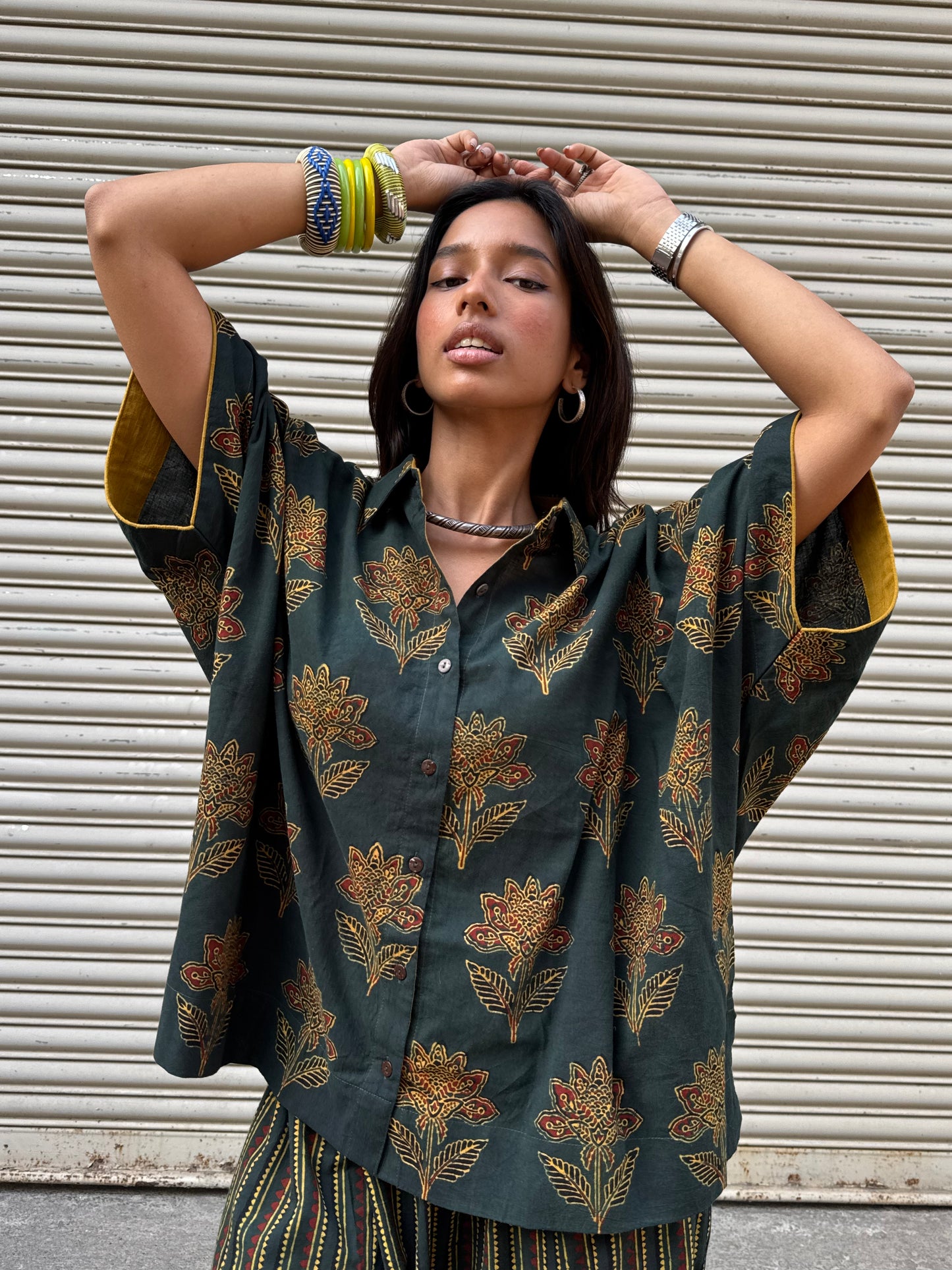 Mehendi Ajrakh Co-ord with Dhoti Skirt (PRE ORDER -45 DAYS)
