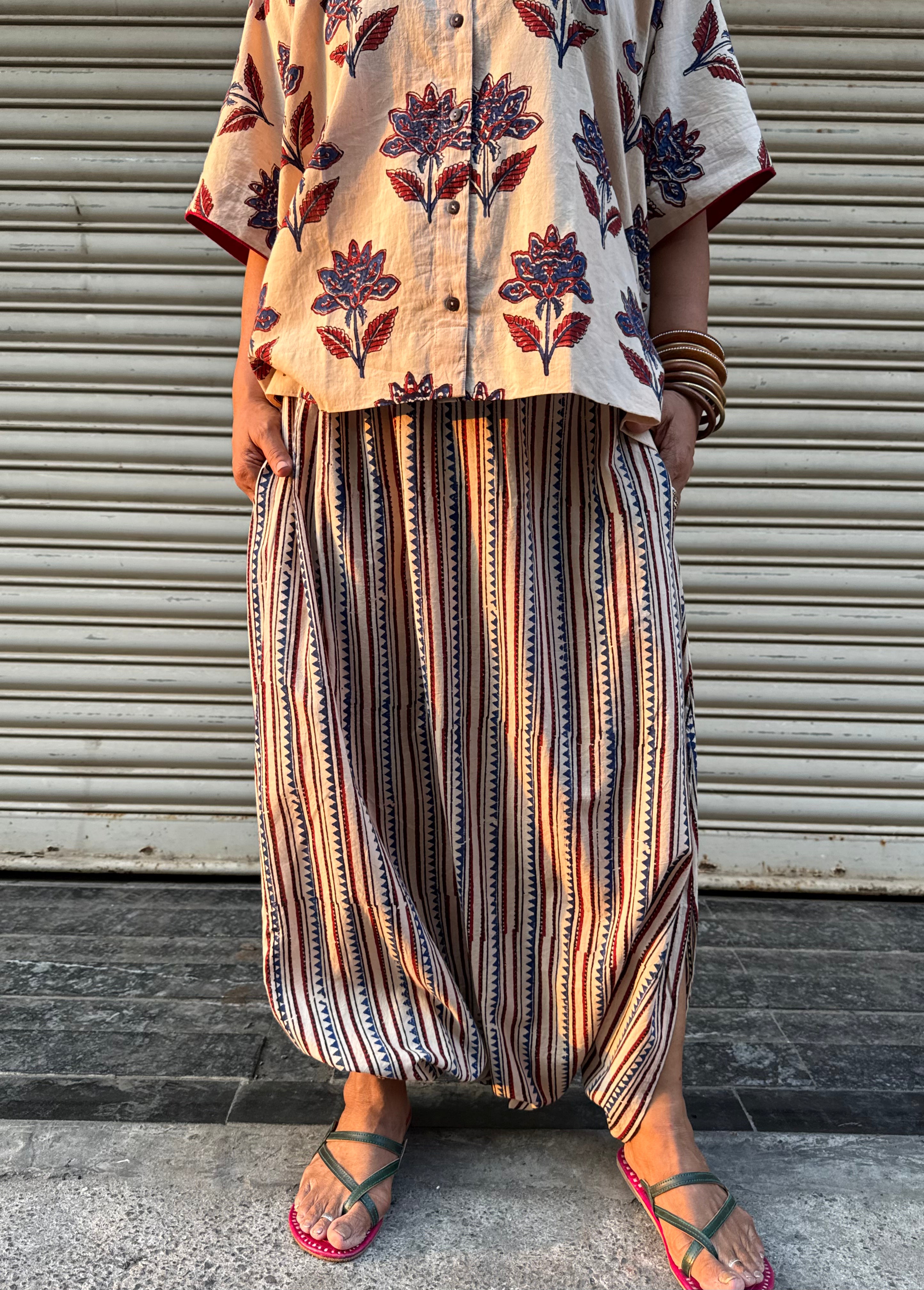 Kora Ajrakh Co-ord with Dhoti Skirt