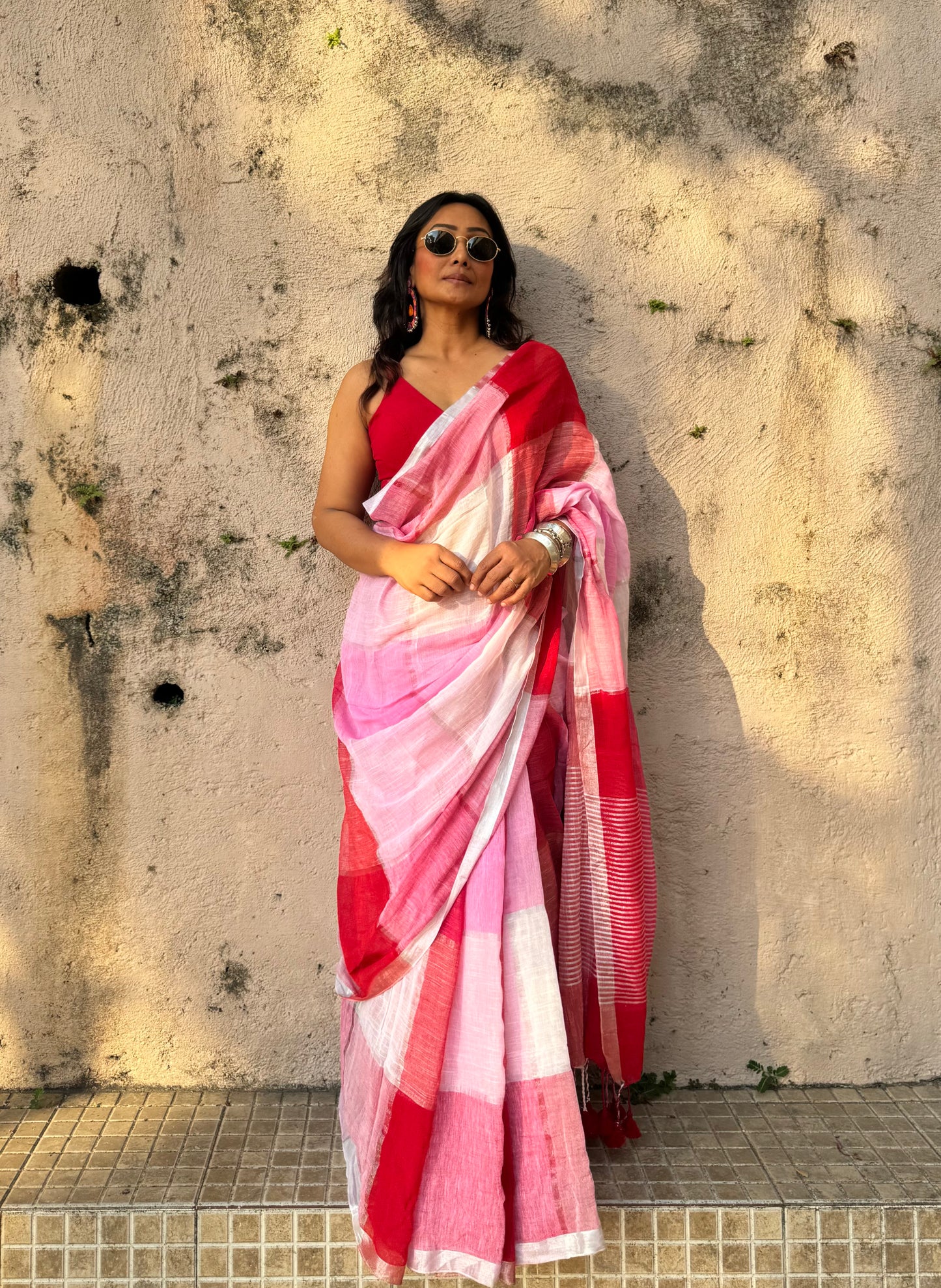 Gulaabi Linen Cotton Saree