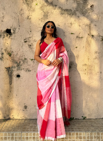 Gulaabi Linen Cotton Saree