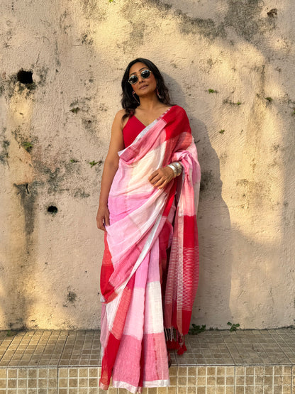 Gulaabi Linen Cotton Saree