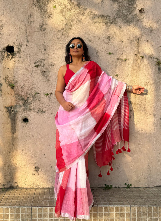 Gulaabi Linen Cotton Saree