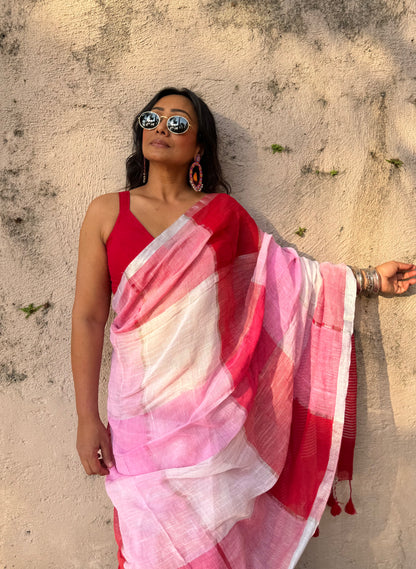Gulaabi Linen Cotton Saree