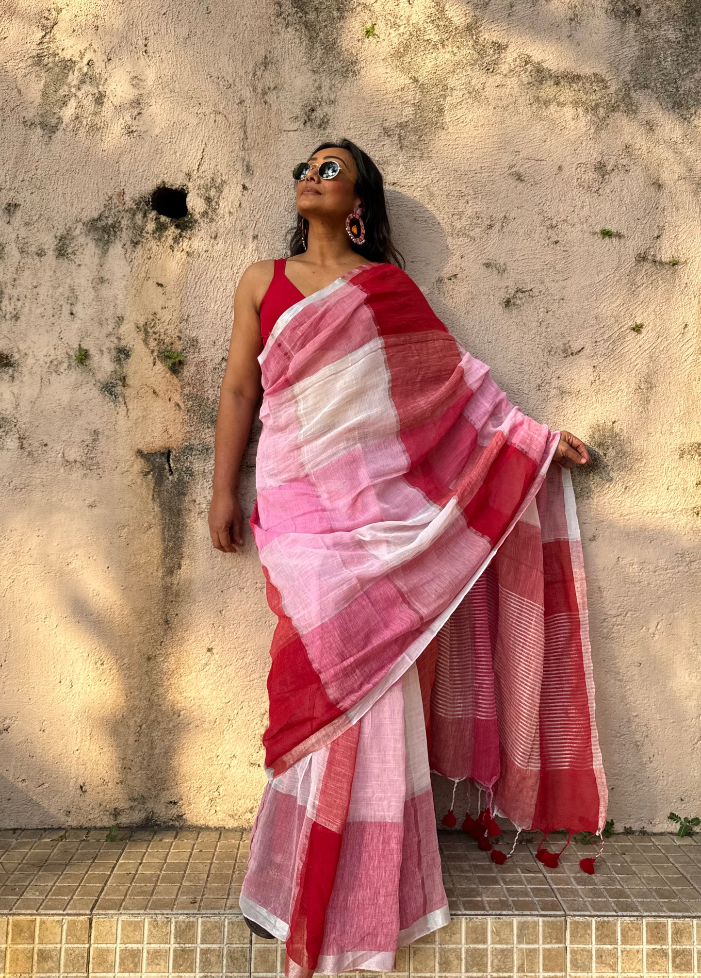Gulaabi Linen Cotton Saree