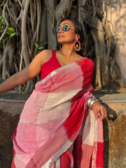 Gulaabi Linen Cotton Saree