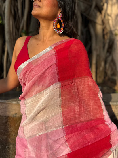 Gulaabi Linen Cotton Saree
