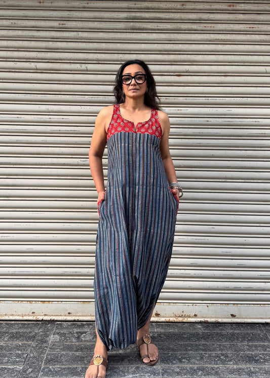 Neel Striped Ajrakh Dhoti Jumpsuit