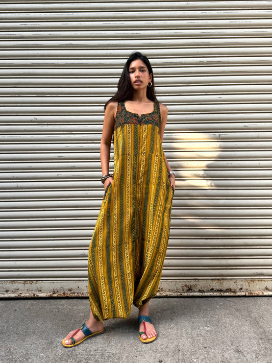 Mustard Striped Ajrakh Dhoti Jumpsuit