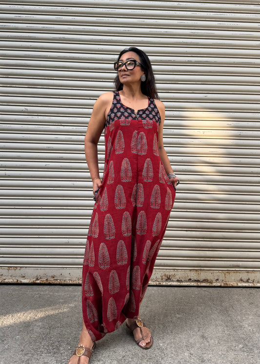 Brick Anaaras Ajrakh Dhoti Jumpsuit