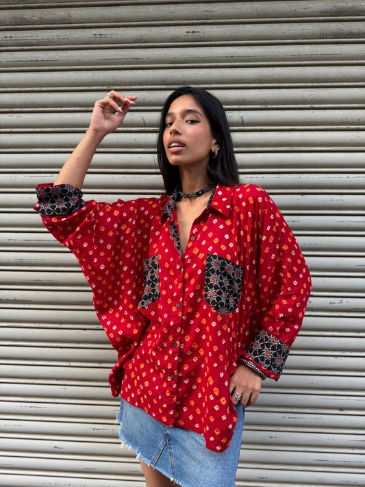 Plum Bandhani Cotton Shirt