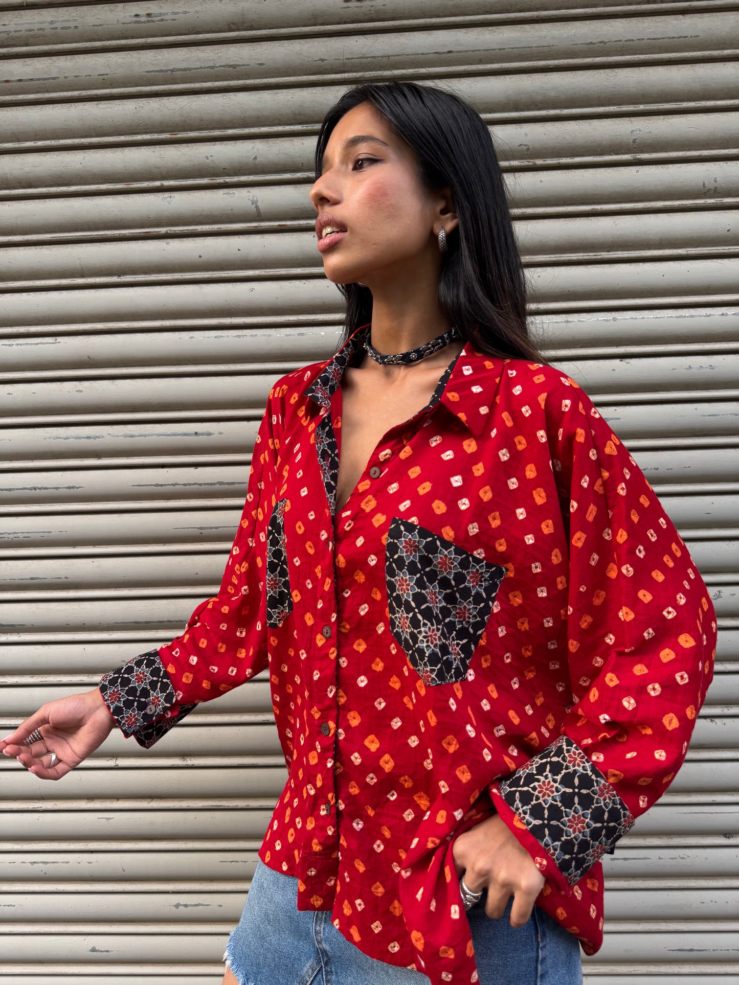 Plum Bandhani Cotton Shirt