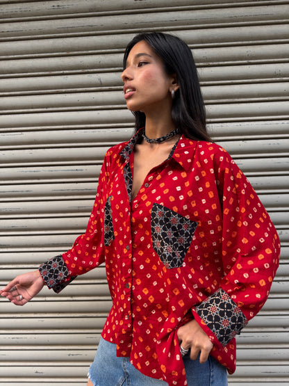 Plum Bandhani Cotton Shirt