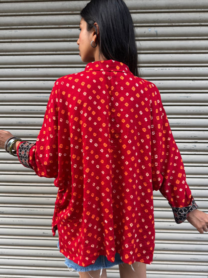 Plum Bandhani Cotton Shirt