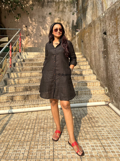 Black Jasmine Linen Shirt dress