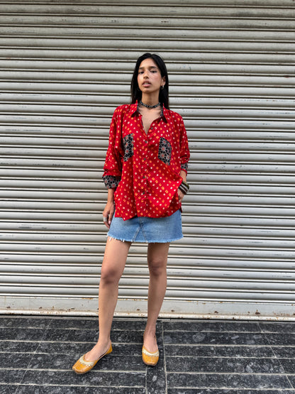 Plum Bandhani Cotton Shirt