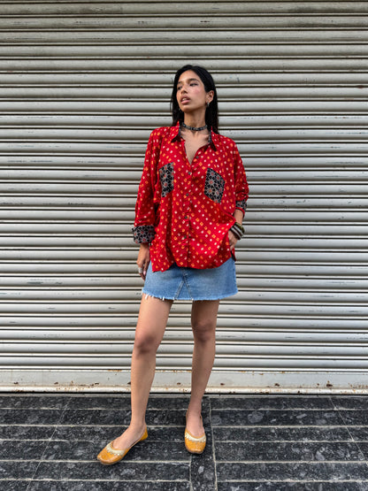 Plum Bandhani Cotton Shirt