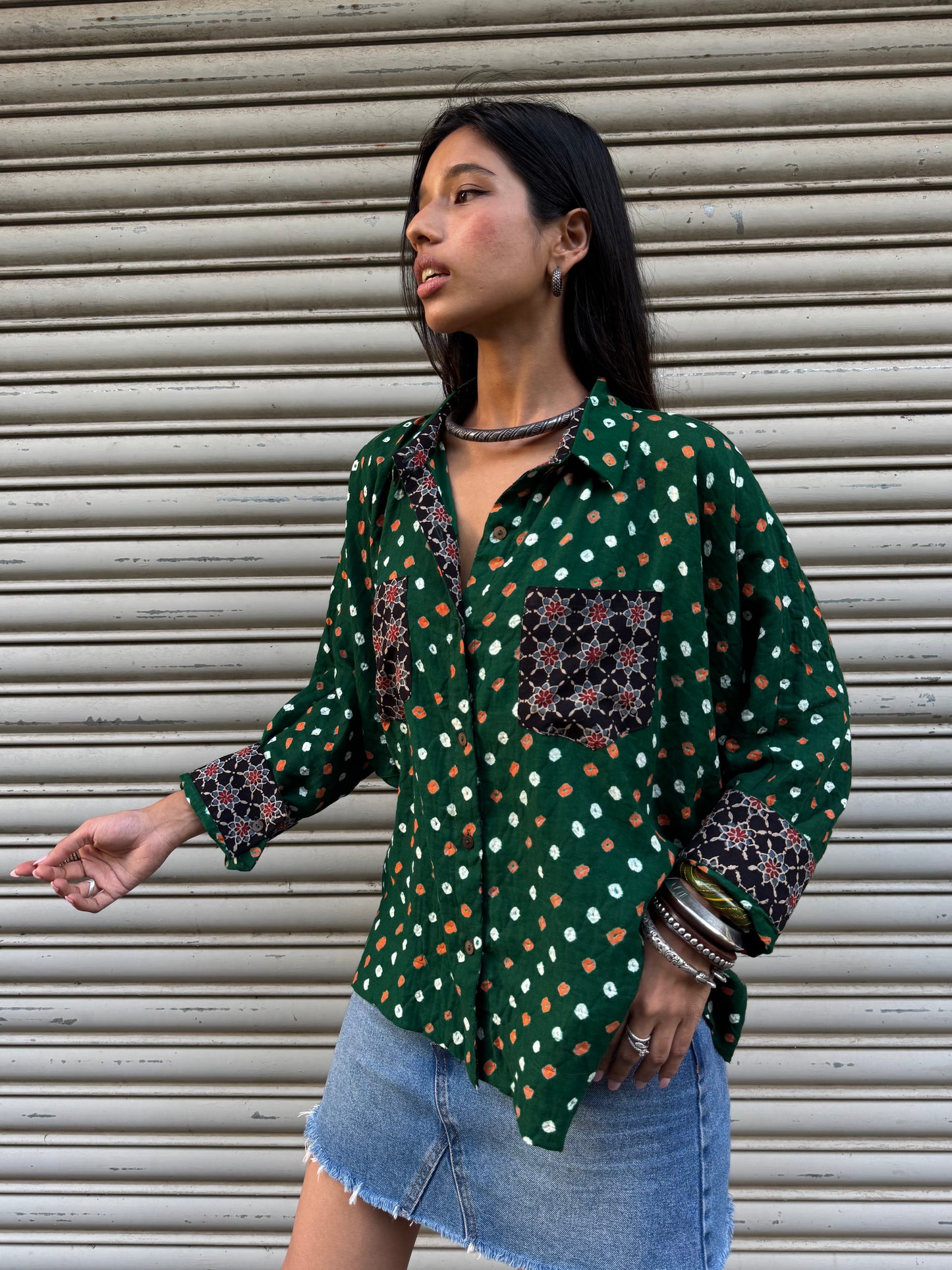 Forest Bandhani Cotton Shirt (READY TO DISPATCH)