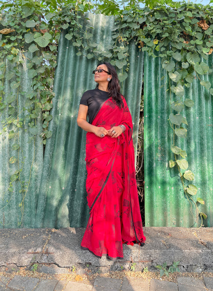 Crimson cycle saree