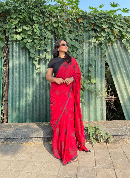 Crimson cycle saree