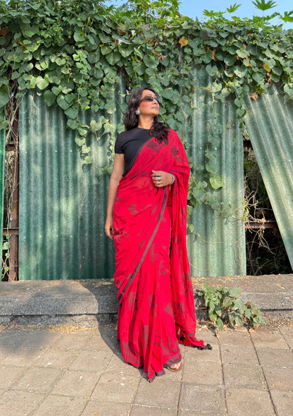 Crimson cycle saree