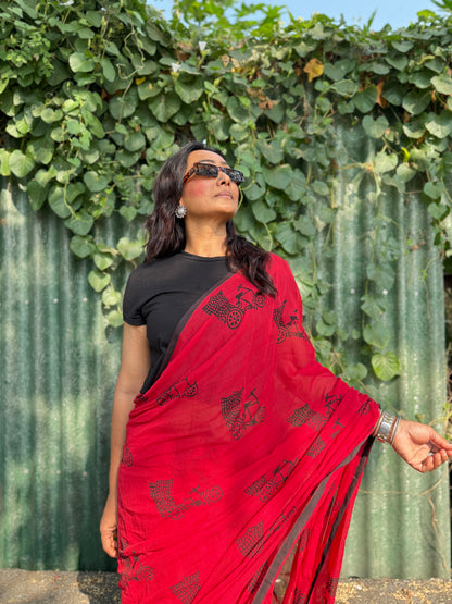 Crimson cycle saree