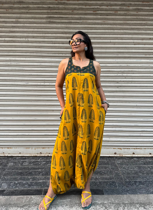 Mustard Anaaras Ajrakh Dhoti Jumpsuit