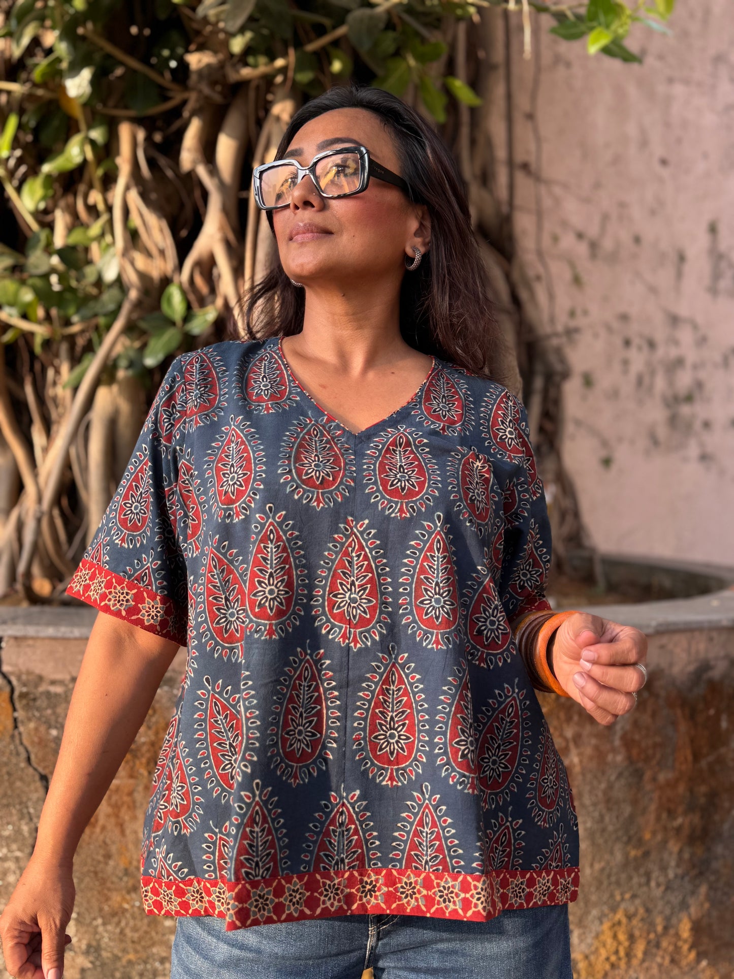 Cone Ajrakh Cotton Boxy Top