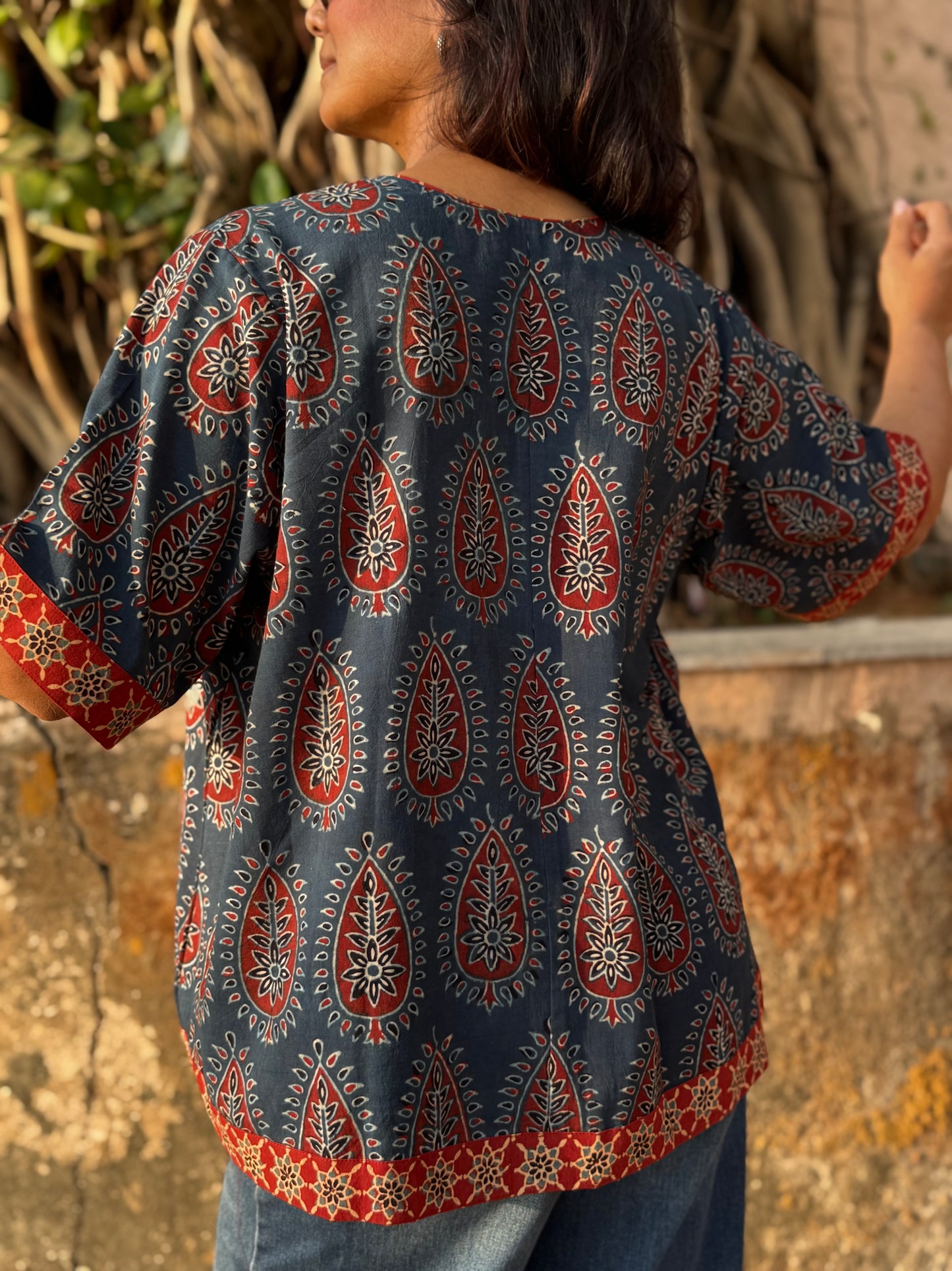 Cone Ajrakh Cotton Boxy Top